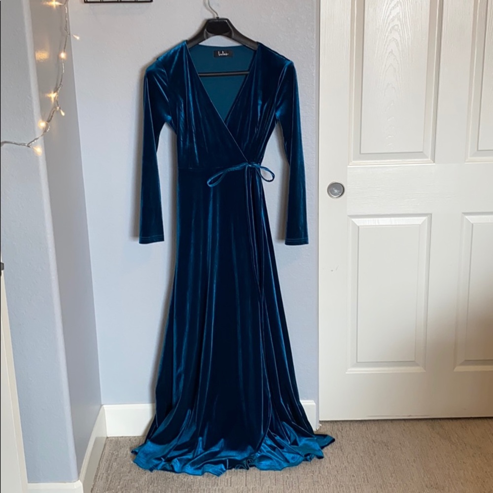 Lulus Aqua Velvet Maxi Dress